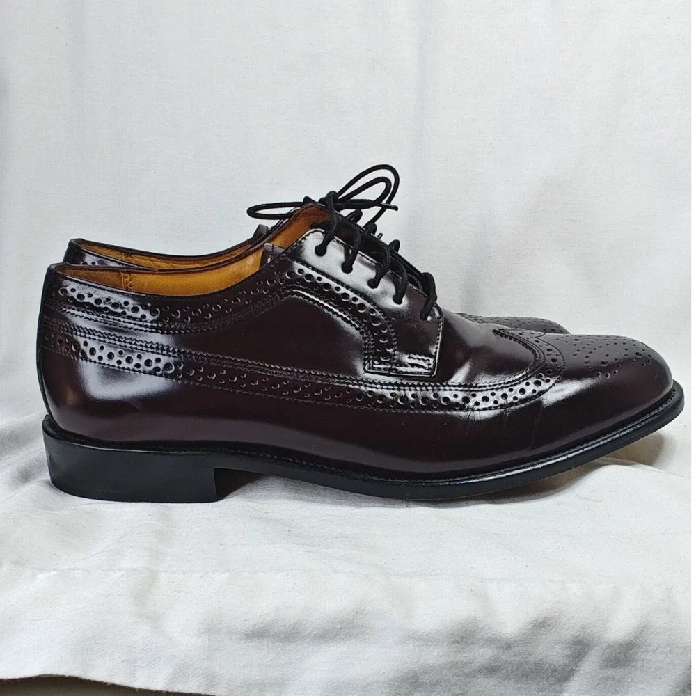 Bostonian Luxe Longwing Blucher Burgundy Leather Wingtip Oxfords Brogue Shoes 10